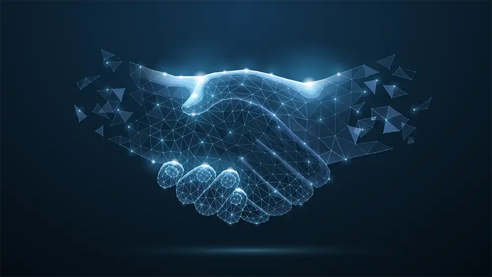 A digital illustration of two hands engaging in a handshake